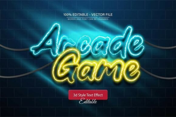 Arcade Game Neon Sign 3D Text Effect: Retro Design Asset