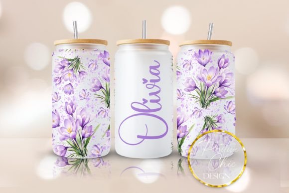 Flowers Custom Name Libbey Glass Wrap