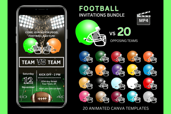 Football Game Invitations: Green Red Team Bundle