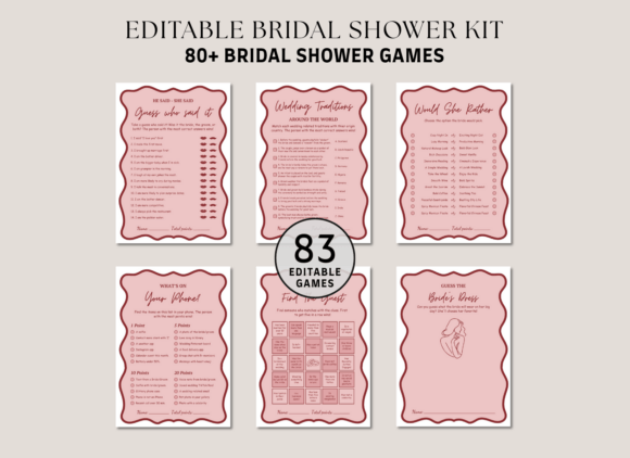 Pink Red Wavy Bridal Shower Games: A Modern Celebration Suite