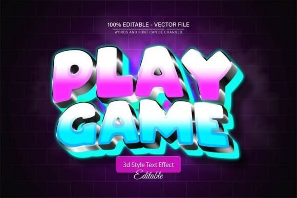 Play Game Neon Gradient 3D Text Effect